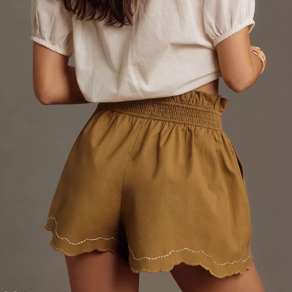 Anthropologie Scallop Hem Elastic Waist Shorts in Moss Sz XS - Picture 3 of 15